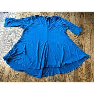 Eileen Fisher Womens Tunic‎ Top XS Blue Hi-Low Pullover Stretch Half Sleeve GUC